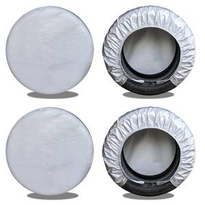 lot 9569 image: kayme Rv Tire Covers Set of 4, Travel Trailer Camper Truck SUV Motorhome Waterproof Wheel Cover, Sun Rain Snow Protector, Fit 27-29 Inch Tire DiameterSilver