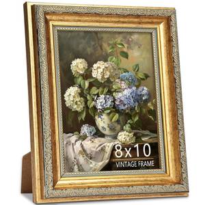 lot 9571 image: ASTRDECOR 8x10 Picture Frame, Ornate Vintage Gold Photo Frames with HD Glass for Wall Hanging and Tabletop Display, 8 x 10 Antique Photo Frame with Distressed Rust-Like Finish, Retro Home Decor