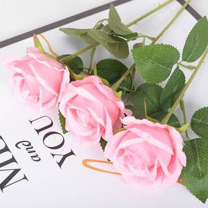 lot 9576 image: Tumhorn Pink Fake Roses Artificial Flowers 10 Pcs Real Touch Silk Faux Roses with Long Stems for Home Wedding Hotel Office Centerpiece Decor