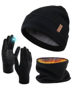 lot 9581 image: FURTALK Winter Beanie Hat Scarf Touchscreen Gloves Set for Men Women 3 Pcs Warm Knit Neck Warmer Fleece Lined Skull Cap