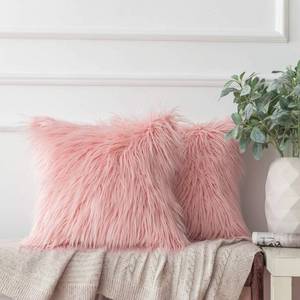lot 9587 image: Ashler Decorative Throw Pillow Covers, Luxury Fluffy Faux Fur Pillowcases Soft Cushion Covers, Pack of 2 for Sofa Bedroom and car, 18 x 18 inches, Pink