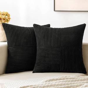 lot 9589 image: MIULEE Black Decorative Throw Pillow Covers 16x16 Inch for Couch Bed Sofa Pack of 2 Boho Farmhouse Throw Pillows Soft Cross Corduroy Patchwork Textured Cushion Cases