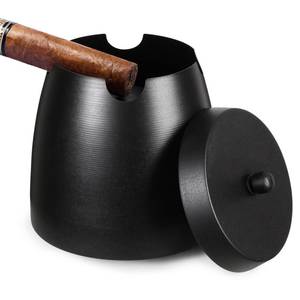 lot 9593 image: Cigar Ashtray with Lid for Outdoors Indoors Outside Patio Home Black Decor,Large Holder Ash tray Windproof,Cigar Accessories Gift for Men Dad Husband Boyfriend (Large)