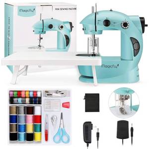 lot 9608 image: Magicfly Mini Sewing Machine with Extension Table, Dual Speed Portable Sewing Machine for Beginners with Light, Sewing Kit for Household Use, Blue