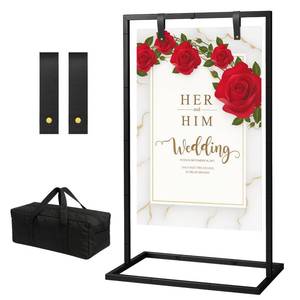 lot 9611 image: FamilyKit Wedding Welcome Sign Stand, Welcome to Our Wedding Sign Stand with Storage Bag and Leather Straps for Hanging, Adjustable Wedding Sign Holder for Wedding, Birthday, Anniversary, Christmas
