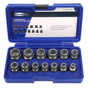 lot 9635 image: PLATINUMEDGE 13 Pieces Impact Bolt & Nut Remover Set, Stripped Bolt Extractor Set, Cr-Mo Extraction Tool Set with Solid Storage Case, Easy Out Rusted Rounded Damaged Nuts and Bolts
