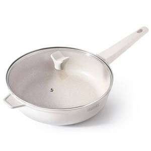 lot 9649 image: THE ROCK SOHO 4 Qt Nonstick Deep Frying Pan Skillet with Glass Lid, 11 Inch Large Deep Frying Pan, Ceramic Non Toxic Skillet with Heat-Resistant Handle, PFOA & PFAS Free, Oven & Dishwasher Safe, Cream