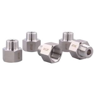 lot 9651 image: DERPIPE Forged Reducer Adapter Fitting - Stainless Steel 304 Reducing Pipe Connector, 1 NPT Female x 34 NPT Male (pack of 5)