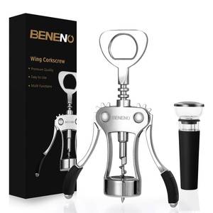 lot 9653 image: Beneno Wine Opener with Silicone Leak Proof Wine Vacuum Stopper, Zinc Alloy Premium Wing Corkscrew with Multifunctional Bottles Opener, Matte Black