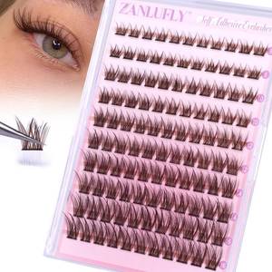 lot 9656 image: Self Adhesive Eyelashes Brown Self Adhesive Lash Clusters Natural No Glue Lashes Dark Brown Eyelash Extensions Pre-glued Eyelash Clusters Wispy Press on Individual Lashes 8-16mm by ZANLUFLY
