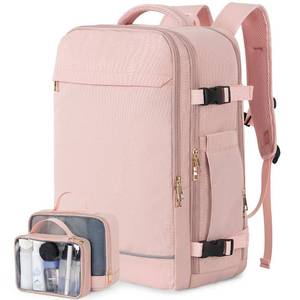lot 9682 image: Sinaliy Large Travel Backpack for Women, 40L Travel Bag Personal Item Size, Laptop Backpacks, Waterproof Carry On Backpack with Packing Cubes for College Business Hiking Work Essentials, Pink