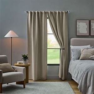 lot 9253 image: Origin 21 84-in sand Room darkening Interlined Back tab Curtain panel pair