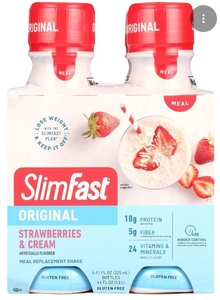 lot 4012 image: SLIMFAST ORIGINAL MEAL REPLACEMENT SHAKE STRAWBERRIES AND CREAM 4-11 OZ BOTTLES