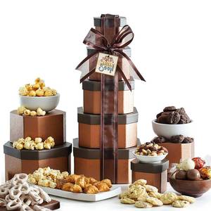 lot 4025 image: Broadway Basketeers Get Well Soon Gift Basket Tower Gourmet Care Package with Cookies, Sweet &amp Savory Snacks for Men, Women Encouraging Get Well gifts for Recovery, After Surgery, Thinking of You (STOCK PHOTO NOT EXACT) (NO VISIBLE EXP DATE)