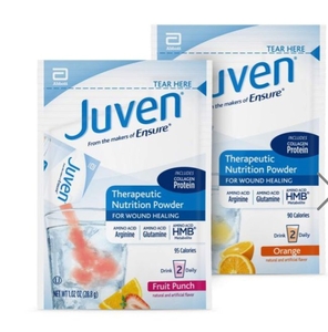 lot 4150 image: Juven Therapeutic Nutrition Drink Mix Powder for Wound Healing Support 15 orange packets15 fruit punch packets