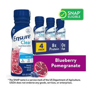 lot 4158 image: Ensure Clear Nutrition Drink  Fat-Free  Blueberry Pomegranate  10 fl oz  4 Pack