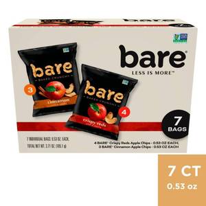 lot 4243 image: Bare Fruit Baked Crunchy Apple Chips Fuji Red and Cinnamon Snack Pack No Added Sugar Gluten Free Fruit Snacks - 7ct3.7oz