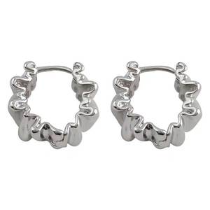 lot 4304 image: DIAMANTIO 18K Gold Plated Silver-Tone Wave Hoop Earrings Chic Abstract Design for Women, Stylish Everyday Statement Jewelry