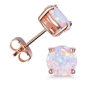 lot 4312 image: CERSLIMO Multi Colors fire Opal Stud Earrings Birthstone Earrings For Women 8mm (Rose Gold)