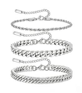 lot 4348 image: JEMARA Mens Bracelet,Fashion Silver Bracelet for Men Stainless Steel Silver Chain Bracelet Set Mens Fashion Accessories Jewelry Set