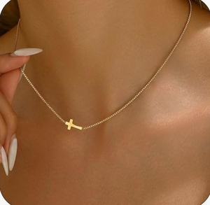 lot 4357 image: 18K Gold Plated Sideways Cross Necklace