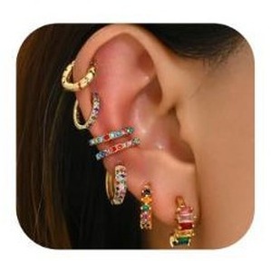 lot 4358 image: Gold Hoop Earrings Set for Women, 7Pcs14K Gold Plated Hypoallergenic Multiple Piercing Earrings for Women Jewelry Gift (Style-Gold cz A)