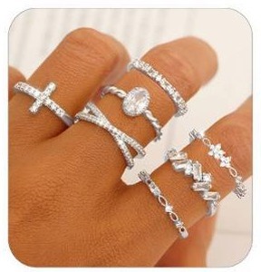 TOSMGY Gold Silver Rings For Women Non Tarnish Gold Plated Stackable Rings Wedding Engagement Bands Dainty 14K Gold Ring Simple Trendy Cubic Zirconia Thumb Stacking Ring Pack Size 5-11