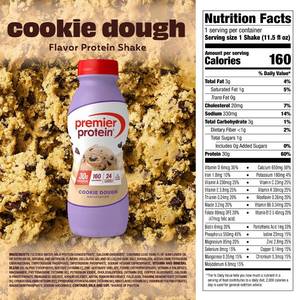 lot 4374 image: Premier Protein Shake, Cookie Dough, 30g Protein, No Added Sugar, 24 Vitamins & Minerals to Support Immune Health, 11.5 fl oz, 4 Pack