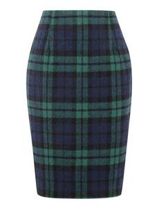 lot 4375 image: Fall Skirts for Women 2025 High Waisted Knee Length Winter Houndstooth Tweed Plaid Wool Skirt (Green, XS)