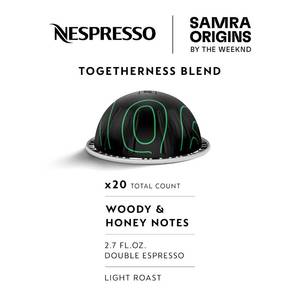 lot 4376 image: Nespresso I Samra Origins by The Weeknd Vertuo Togetherness Blend, Double Espresso, Light Roast, 20-Count Coffee Pods, Brews 2.7 fl. Oz.
