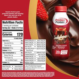 lot 4418 image: Premier Protein Shake INDULGENCE, Chocolate Covered Strawberry, 30g Protein, 170 Calories, 3g Sugar, 11.5 fl oz, 4 Pack