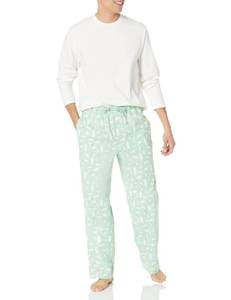 lot 4437 image: Amazon Essentials Mens Flannel Pant and Long-Sleeve T-Shirt Pajama Set, Mint Green Forest Animals, 3X-Large Big