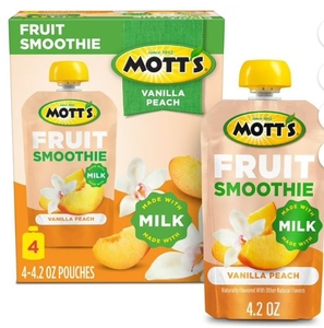 lot 4461 image: Motts Vanilla Peach Fruit Smoothie Pouches 4 pk