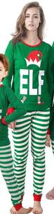 lot 4479 image: Family Feeling Adult Womens Holiday Christmas Elf Green Matching Matching Family Pajamas Sets Long Sleeve Pjs Size M