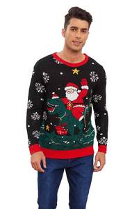 lot 4517 image: MyFav Men Ugly Christmas Sweater Santa Claus Dinosaur Patterns Novelty Pullover Sweater Holiday, Santa Claus, XL