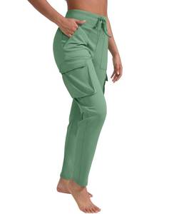 lot 4518 image: YIPINK Cargo Yoga Pants for Women High Waist Workout Pants Joggers Loose Leggings with Pockets Drawstring Casual Green Large