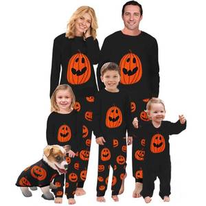lot 4524 image: Family Matching Halloween Pajamas Set - Pumpkin Print Long-Sleeve Sleepwear for Family Holiday Loungewear(Halloween Pumpkin-U, 14Y)