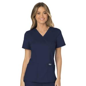 lot 4559 image: Cherokee Scrubs Top for Women Mock Wrap with 3 Pockets, Soft, 2-Way Stretch & Durable Fabric - WW610, XL, Navy