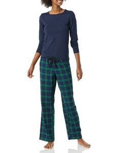 lot 4589 image: Amazon Essentials Womens Long Sleeve Knit Top and Lightweight Flannel Pajama Pant Set, Blackwatch Tartan Plaid, Small