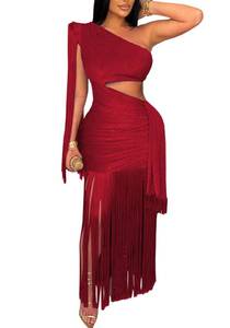 lot 4597 image: Geulis Womens Sexy Wedding Guest Dress Elegant One Shlouder Fringe Dress Flowy Bodycon Sparkly Glitter Evening Dresses Small