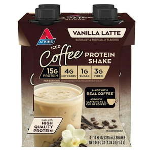 lot 4618 image: Atkins Iced Coffee Protein Shake  Vanilla Latte  Keto Friendly  11.0 oz.  4 Count