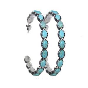 lot 4676 image: Pingyongchang Natural Turquoise Dangle Metal Large Oval Earrings Western Vintage Statement Teardrop Earrings Bohemian Delicate Cowgirl Hoop Earrings for Women-F