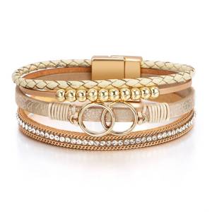 lot 4679 image: Leopard Bracelet for Women, Boho Leather Wrap Multi-Layer Pearl Crystal Bracelet Bangle Jewelry (Double Circle(Khaki))