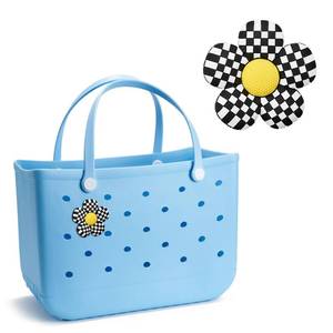 lot 4694 image: DEVPSISR Rubber Beach Bag Accessories,Bogg Bag Lovely DIY Charms,Black Flower