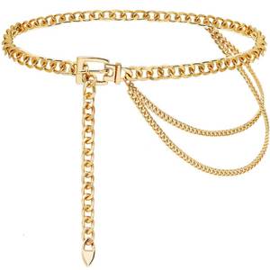 lot 4696 image: Suyi Chain Belt for Women Girls Gold Metal Waist Chain Multilayer Chunky Chain Belts for Dress Plus Size 150CM Gold