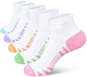 lot 4706 image: Heyoboy Womens Ankle Anti-blister Thick Cushioned Cotton Wicking Hiking Athletic Running Socks 5 Pairs