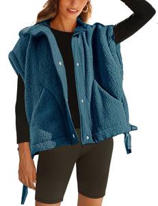 lot 4719 image: Yeokou Womens Fleece Vest Casual Sleeveless Button Down Winter Warm Sherpa Jacket with Pockets(-Blue-L)