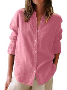lot 4748 image: Button Down Shirts for Women Cotton Oxford Shirts Long Sleeve Dress Shirts Collared Blouses Work Casual Solid Tunic Tops - Dusty Pink L