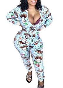 lot 4761 image: VNVNE Womens One Piece Onsie Print Sleepwear Ugly Christmas Pajamas Jumpsuit Rompers Clubwear Nightwear(Light Blue, S(US 4-6))