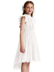 lot 4774 image: Quedoris Girls Tulle High Low Dress Elastic Neck and Waist Cocktail Dress White kids Medium